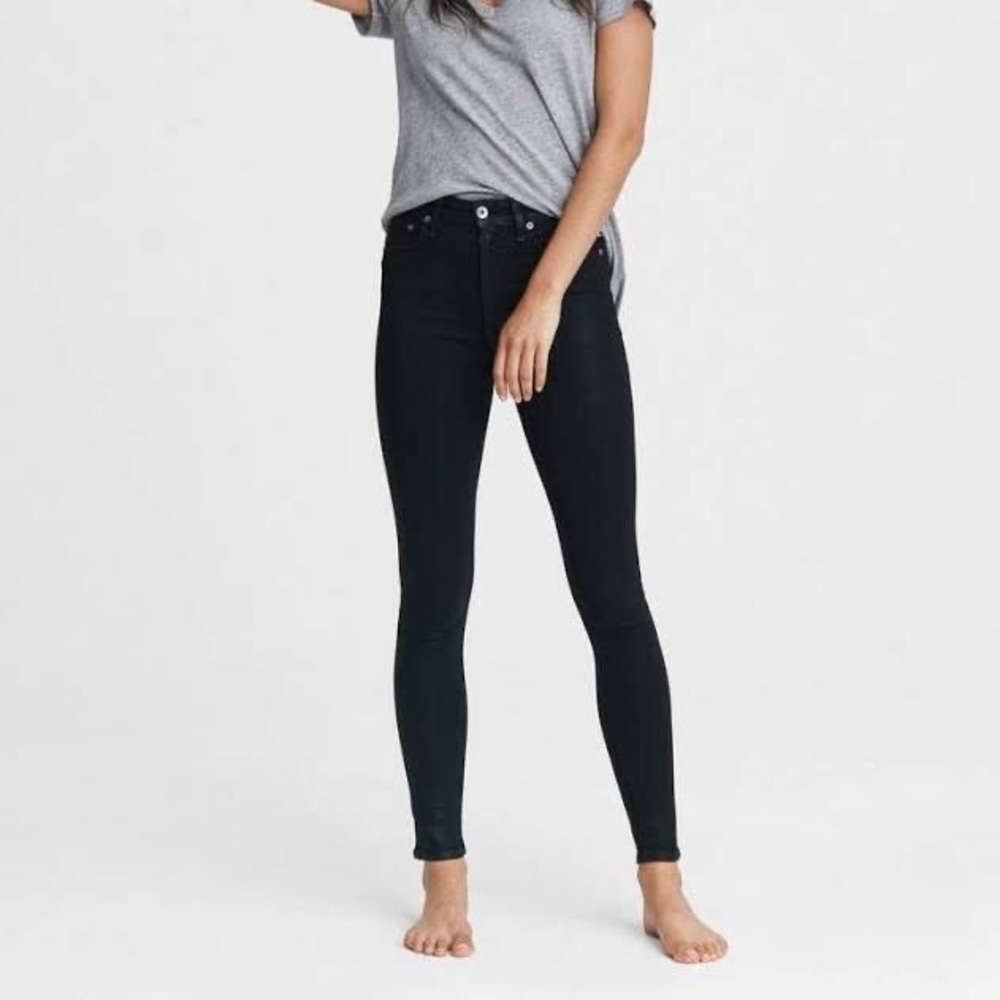 NWOT Rag and Bone Nina Black Coated High Rise Skinny Jeans size 28.